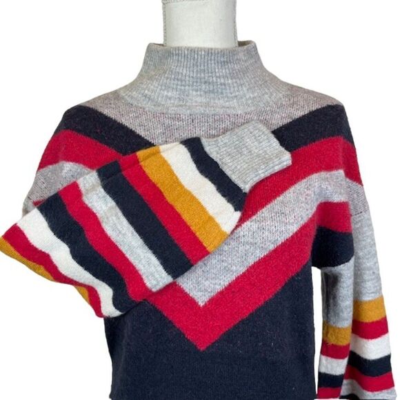 MINKPINK Stripe Me Up Sweater Dress Mini Puff Sleeve Navy Gray Pink Oversized XS - Picture 3 of 10